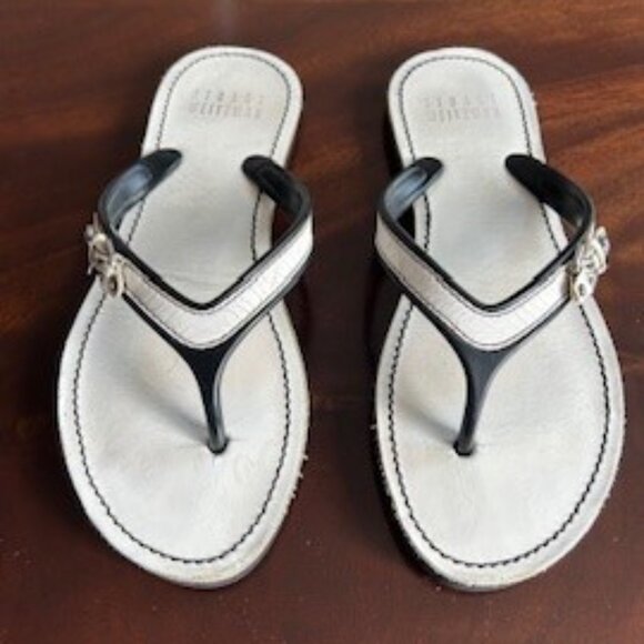 Stuart Weitzman White + Black Thong Sandals - Picture 2 of 4